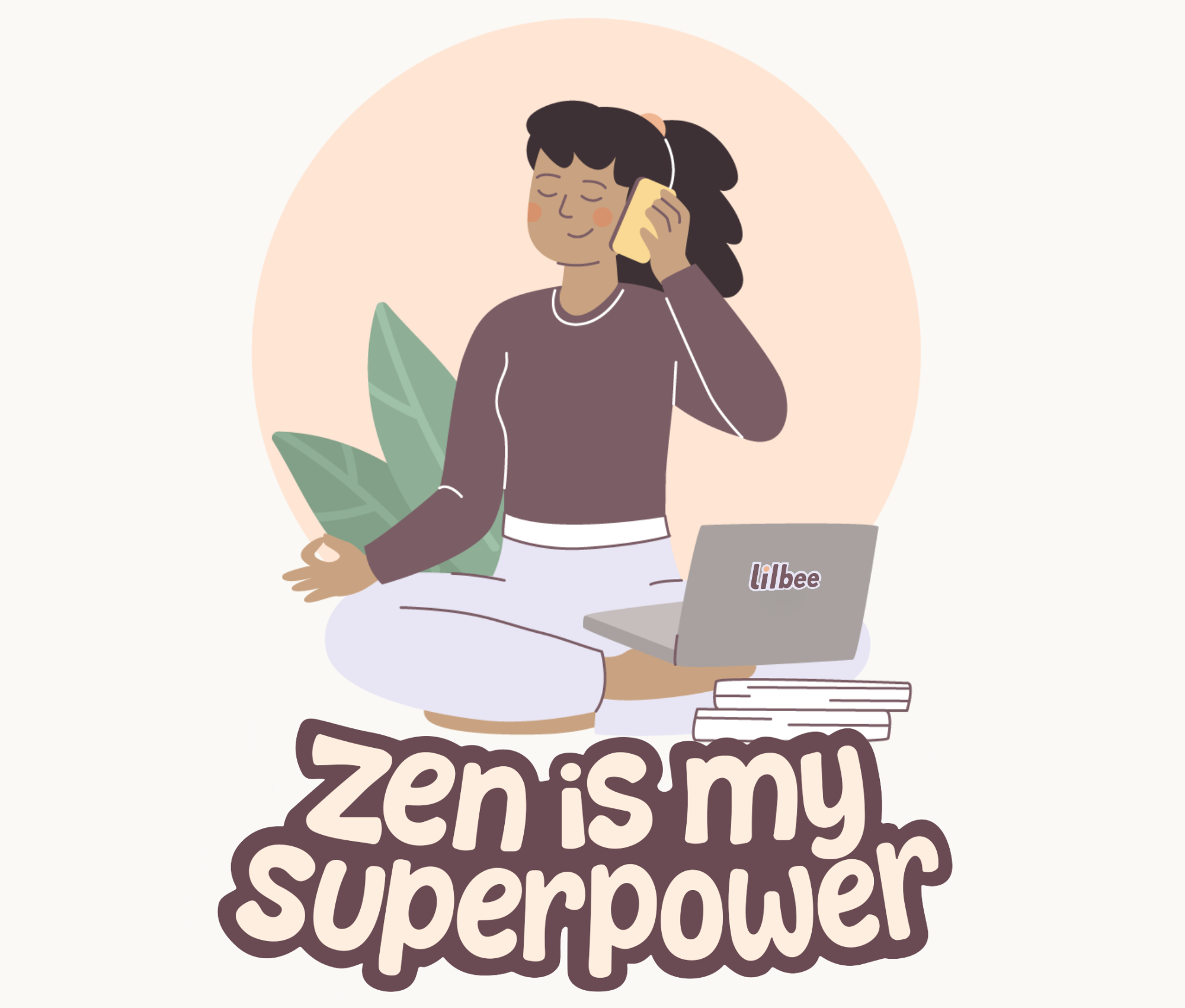 An illustration of a woman doing many things at the same time while staying zen.